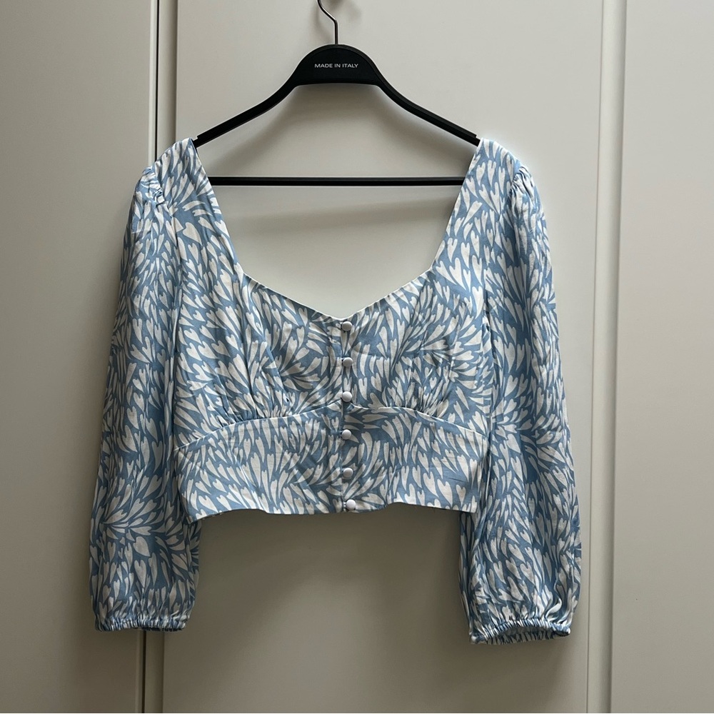 TVF for DVF Oblong Heart Print Balloon Sleeved Corset Style Top